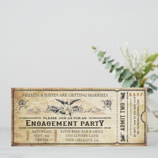 Ticket-uitnodiging van de Engagement Party Kaart (Staand voorkant)