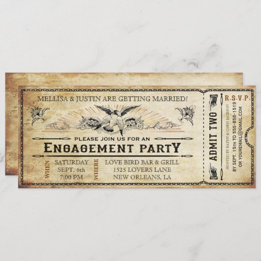 Ticket-uitnodiging van de Engagement Party Kaart (Voorkant / Achterkant)