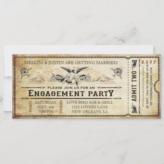 Ticket-uitnodiging van de Engagement Party Kaart (Voorkant)