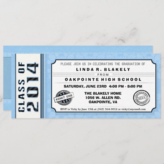 Ticket-uitnodiging voor Blue & Black Graduation Pa Kaart (Voorkant / Achterkant)