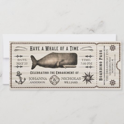 Ticket-uitnodiging voor Nautical Whale Engagement Kaart (Voorkant)