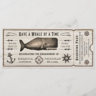 Ticket-uitnodiging voor Nautical Whale Engagement Kaart