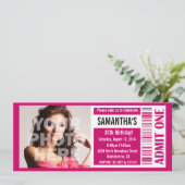 Ticket uitnodigingen, roze ticket kaart (Staand voorkant)