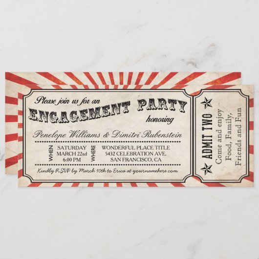  Ticket-uitnodigingen van de Engagement Party Kaart (Voorkant / Achterkant)