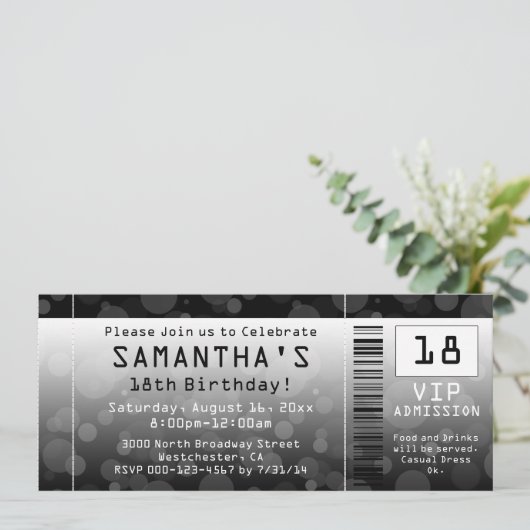 Ticket uitnodigingen, zwart + wit kaart (Staand voorkant)