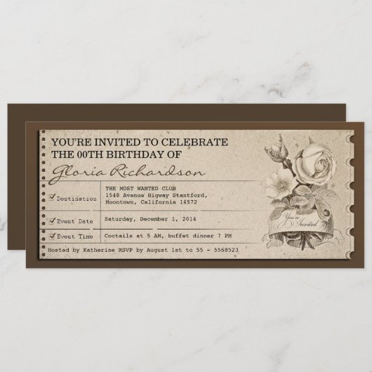 ticket Uniek ontwerp verjaardagsuitnodigingen Kaart (Voorkant / Achterkant)