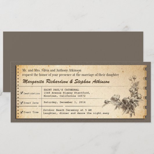  ticket unieke huwelijksuitnodigingen kaart (Voorkant / Achterkant)