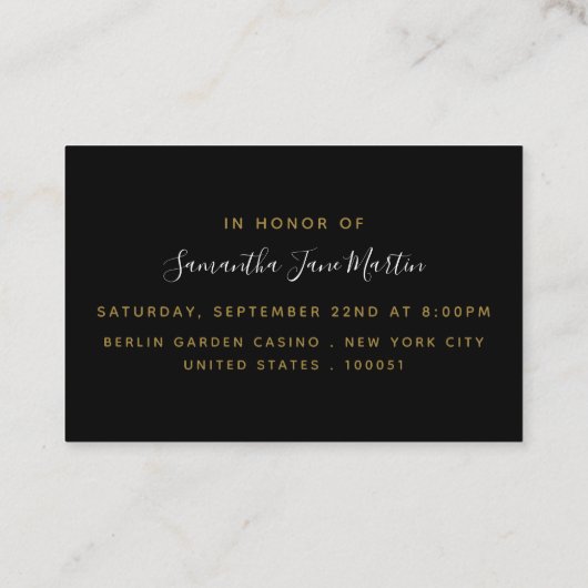 Ticket van de Bachelorette van de Black & Gold Dia (Achterkant)
