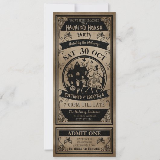 Ticket van de  Haunted House Halloween Party Kaart (Voorkant)