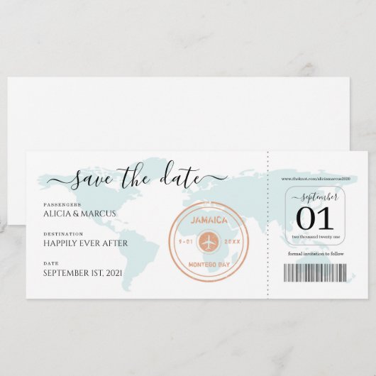 Ticket van het Vliegtuig van de BestemmingWedde sp Kaart (Voorkant / Achterkant)