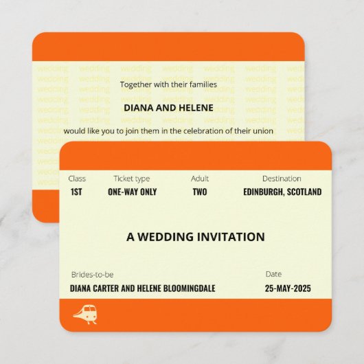 Ticket van trein geïnspireerd | LGBTQ+ Weddenschap Kaart (Voorkant / Achterkant)