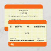 Ticket van trein geïnspireerd | LGBTQ+ Weddenschap RSVP Kaartje (Voorkant / Achterkant)