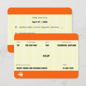 Ticket van trein geïnspireerd | Weddenschap RSVP (Voorkant / Achterkant)