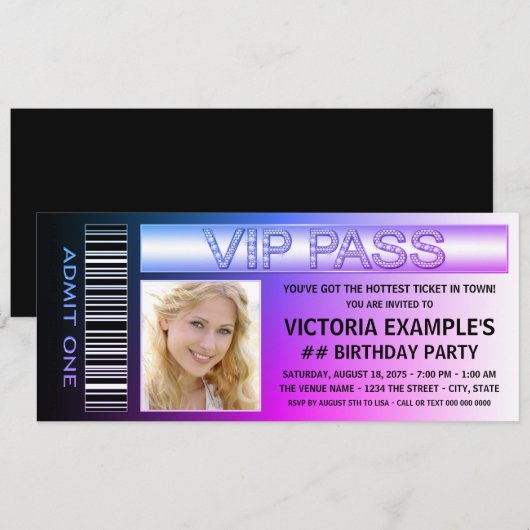 Ticket verjaardagsfeest uitnodigingen (Voorkant / Achterkant)