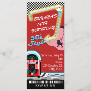 Ticket voor 50's / jaren 50 thema verjaardagsfeest kaart
