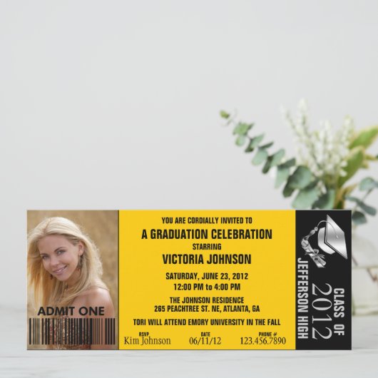 Ticket voor  Afstuderen-toelating Uitnodigen Kaart (Staand voorkant)