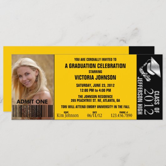 Ticket voor  Afstuderen-toelating Uitnodigen Kaart (Voorkant / Achterkant)