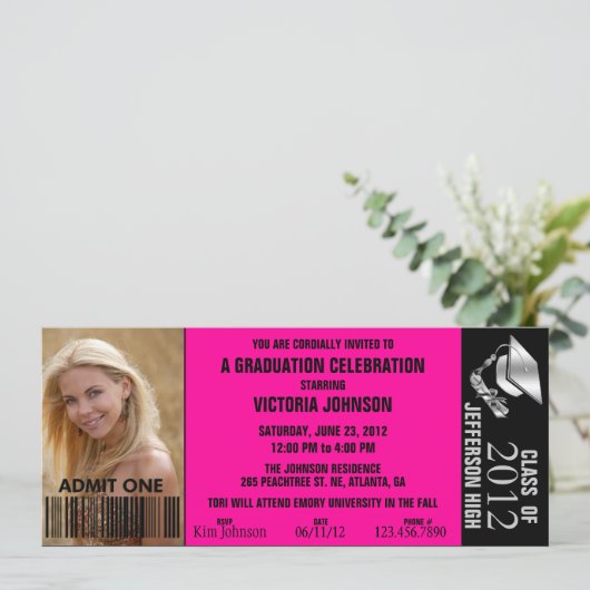 Ticket voor  Afstuderen-toelating Uitnodigen Kaart (Staand voorkant)