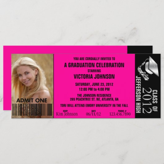 Ticket voor  Afstuderen-toelating Uitnodigen Kaart (Voorkant / Achterkant)