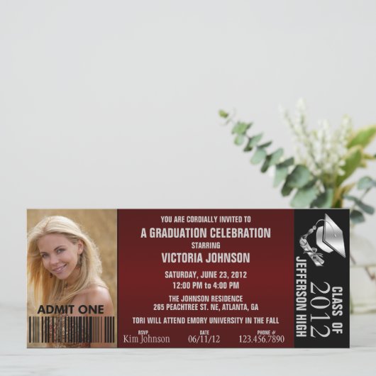 Ticket voor Afstuderen-toelating Uitnodigen Kaart (Staand voorkant)