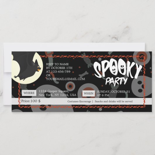 Ticket voor Black & Grey Halloween Spooky Party Save The Date (Voorkant)