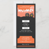 Ticket voor Black & Oranje Halloween Spooky Party Feestdagenkaart (Voorkant)