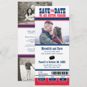 Ticket voor Blue Red Hockey Game Wedding Save the Save The Date (Voorkant / Achterkant)