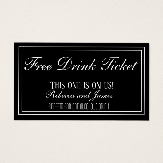 Ticket voor Drink met zwarte en witte bruiloft Vou Visitekaartje (Voorkant)