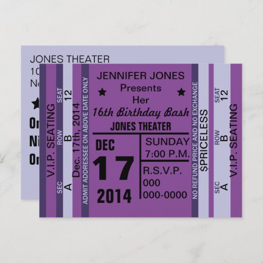 Ticket voor Fun Invitation Briefkaart (Voorkant / Achterkant)