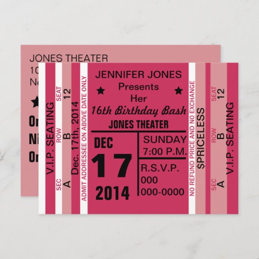 Ticket voor Fun Invitation Briefkaart (Voorkant / Achterkant)