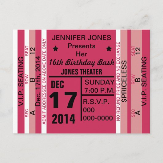 Ticket voor Fun Invitation Briefkaart (Voorkant)