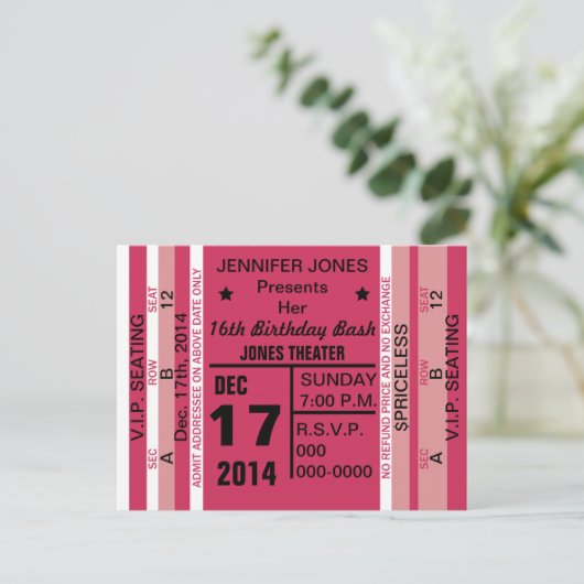 Ticket voor Fun Invitation Briefkaart (Staand voorkant)