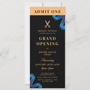 Ticket voor lintjesknippende grand opening kaart