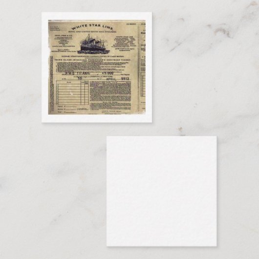 Ticket voor RMS Titanic 1912 (Voorkant / Achterkant)