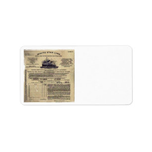 Ticket voor RMS Titanic 1912 Etiket