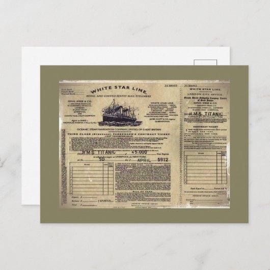 Ticket voor RMS Titanic 1912 Feestdagenkaart (Voorkant / Achterkant)