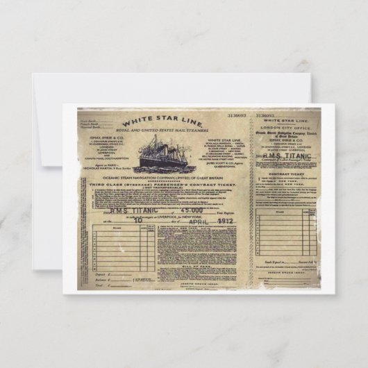 Ticket voor RMS Titanic 1912 Kaart (Voorkant)