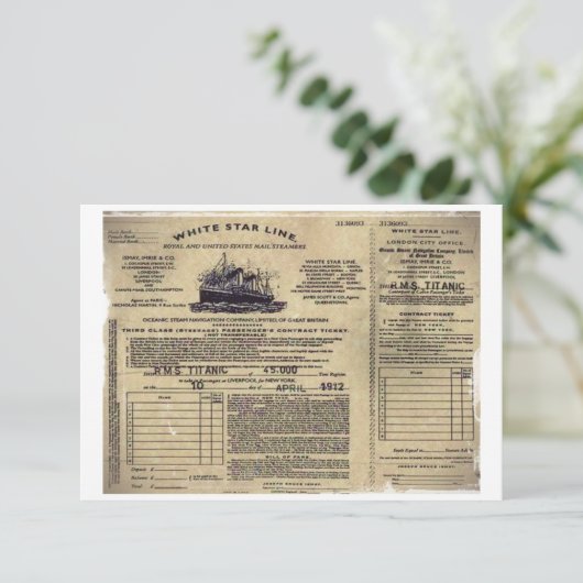 Ticket voor RMS Titanic 1912 Kaart (Staand voorkant)