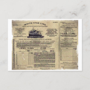Ticket voor RMS Titanic 1912 Kaart