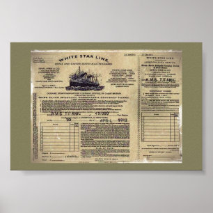 Ticket voor RMS Titanic 1912 Poster