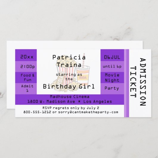 Ticket voor toelating van Paarse filmzondagen uitn (Voorkant / Achterkant)