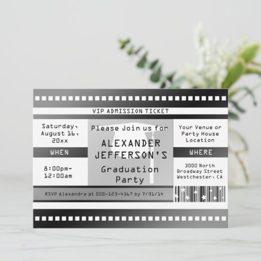 Ticket voor toelating van zwarte/witte GraduPartij Kaart (Staand voorkant)