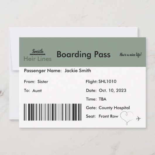 Ticket Zwangerschap Aankondiging voor Familie (Voorkant)