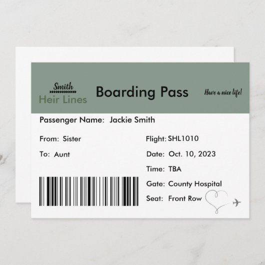 Ticket Zwangerschap Aankondiging voor Familie (Voorkant / Achterkant)