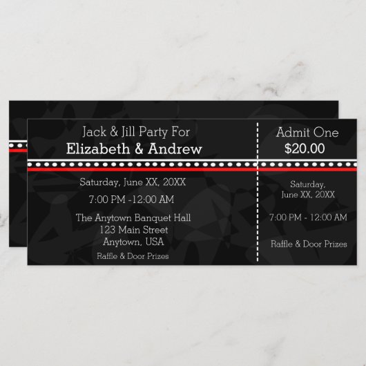 Tickets met zwarte witte en rode Jack en Jill Show (Voorkant / Achterkant)