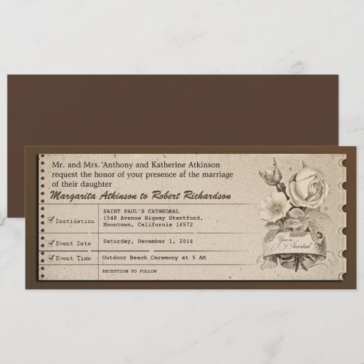 Tickets Vintage bruiloft uitnodigingen (Voorkant / Achterkant)