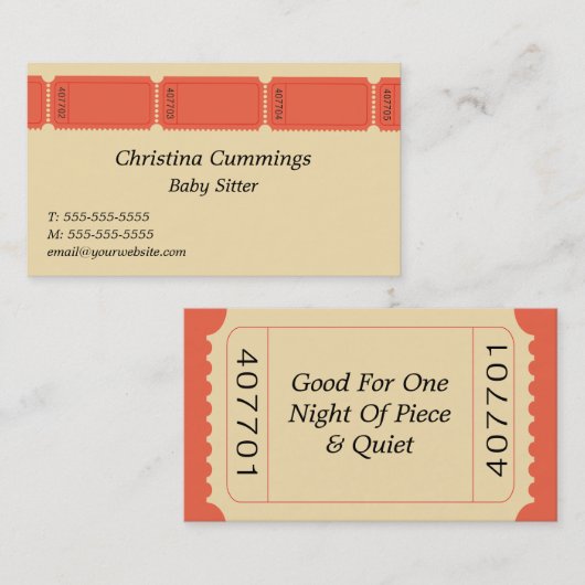 Tickets Visitekaartje (Voorkant / Achterkant)