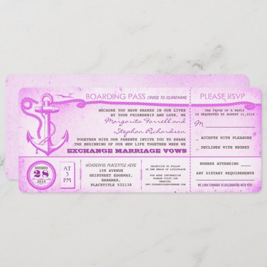  tickets voor bruiloft met RSVP Kaart (Voorkant / Achterkant)