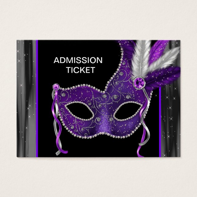 Tickets voor toelating van Paarse Masquerade Party Visitekaartjes (Voorkant)