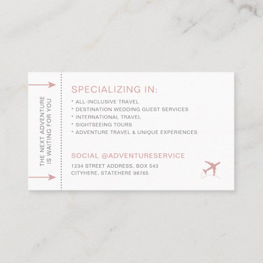 Ticketstijl voor reisagent-bestemmingsplannen visitekaartje (Achterkant)